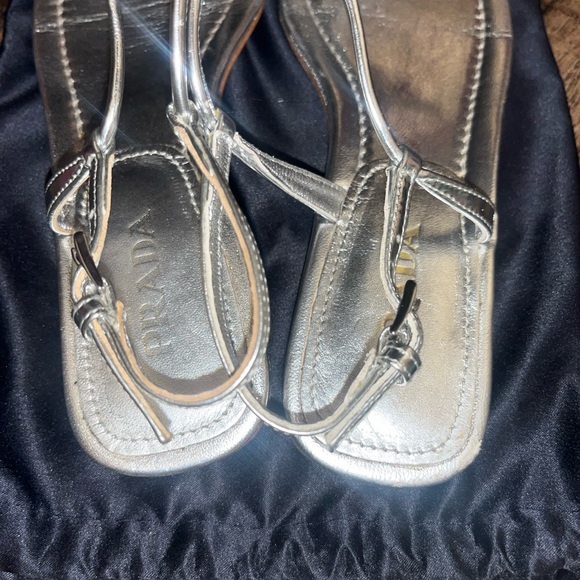 Prada Womens 1X557B_3AU1_F0118 Silver Leather Sandals Brief on Slippers - Picture 10 of 11